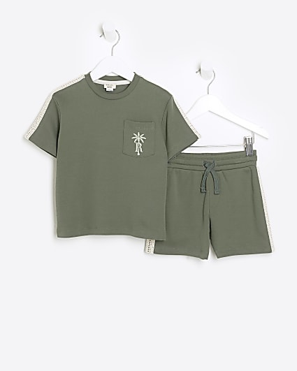 Mini boys green embroidered t-shirt set