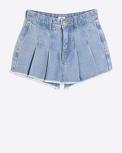 Girls blue pleated denim skort