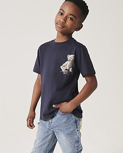 Boys navy bear print t-shirt