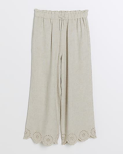 Girls stone linen blend trousers