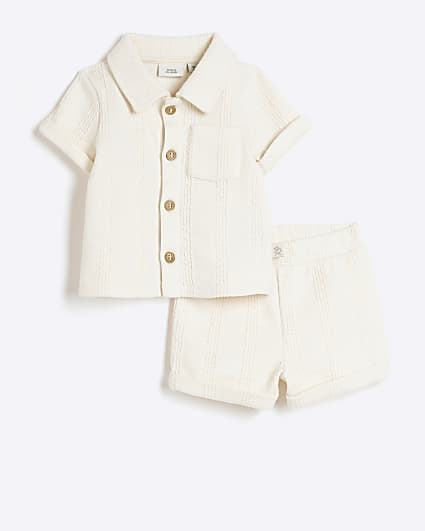 Baby boys ecru textured shirt and shorts set