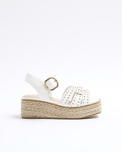 Girls white studded wedge sandals