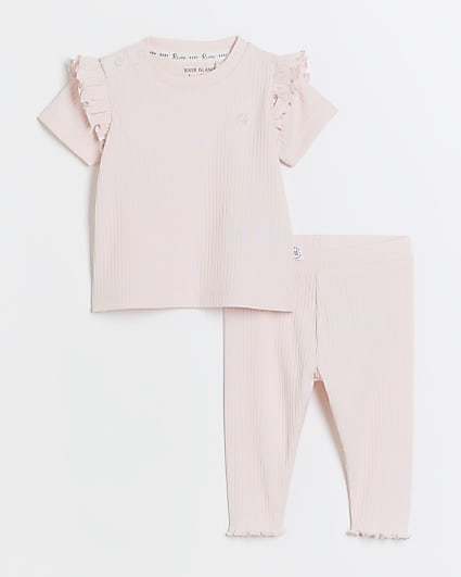 Baby girl pink frill rib set