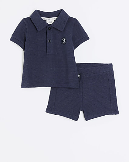 Baby boys navy polo top and shorts set