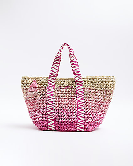 Girls Pink Raffia Ombre Shopper Bag