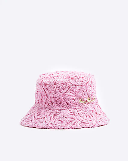 Mini girls pink crochet lace bucket hat