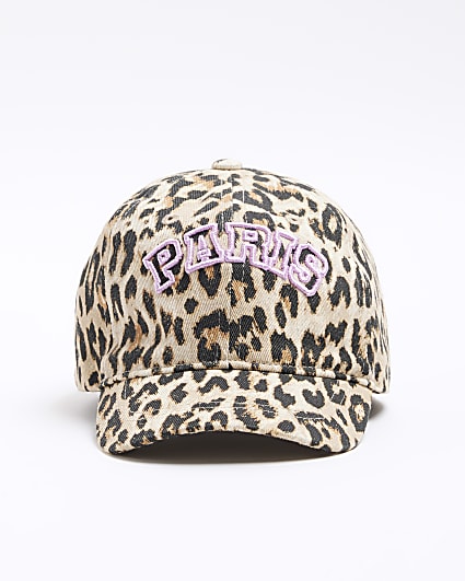 Mini girls brown leopard cap