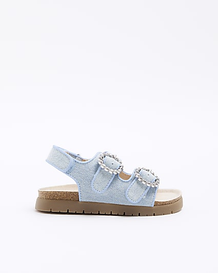 Mini girls blue denim corkbed sandals