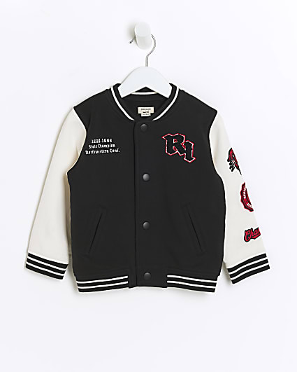 Mini boys black embroidered badge jacket