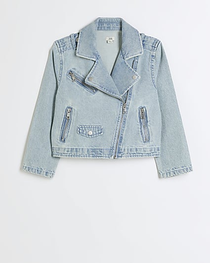 Girls blue denim biker jacket