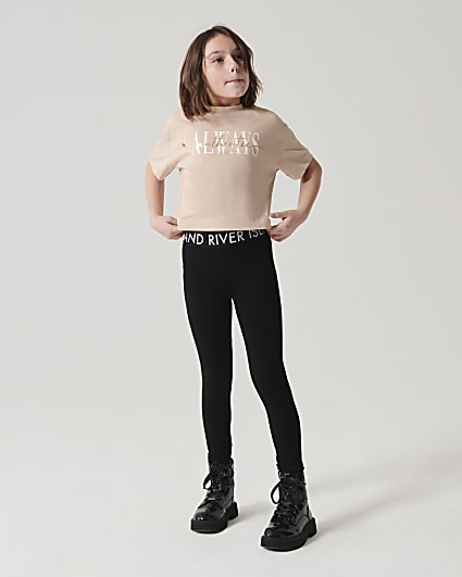 Girls black Ri elasticated leggings