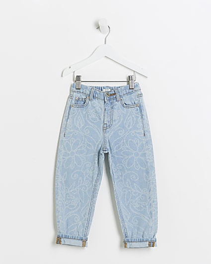 Mini girls blue floral mom jeans