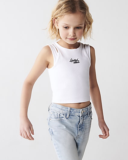 Girls white 2 in 1 ribbed tank top