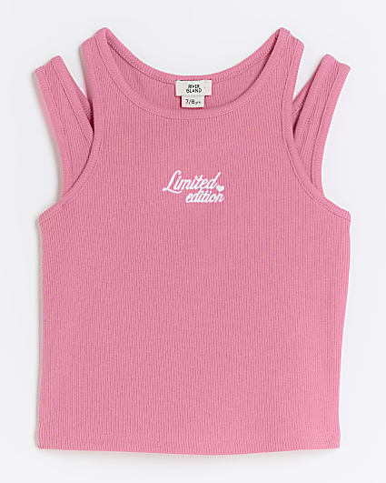 Girls pink 2 in 1 ribbed tank top