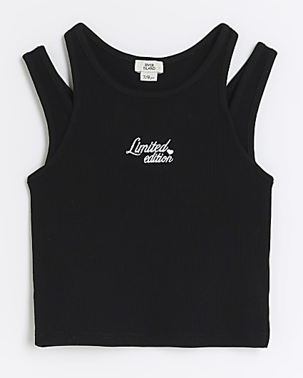 Girls black 2 in 1 ribbed tank top