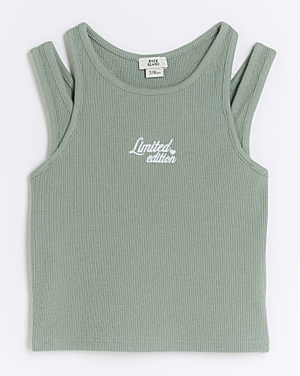 Girls khaki 2 in 1 ribbed tank top