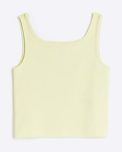 Girls yellow rib embroidered logo crop vest