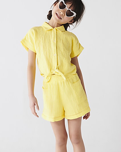 Girls yellow Textured Tie Up Top Set