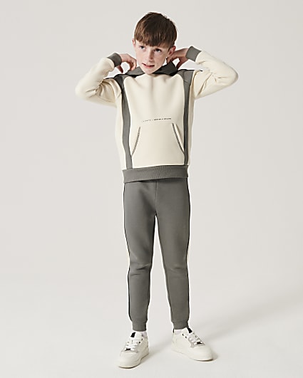 Boys ecru colour block hoodie set