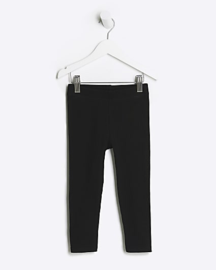 Mini girls black plain rib leggings