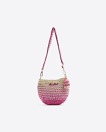 Girls pink raffia ombre crossbody