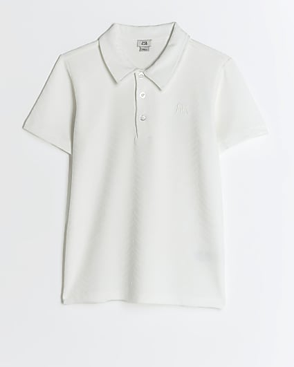 Boys white textured polo shirt