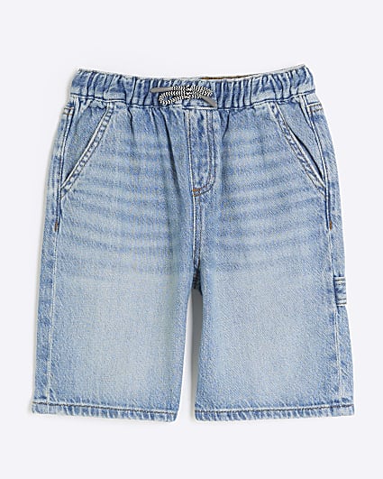 Boys blue elasticated baggy denim shorts