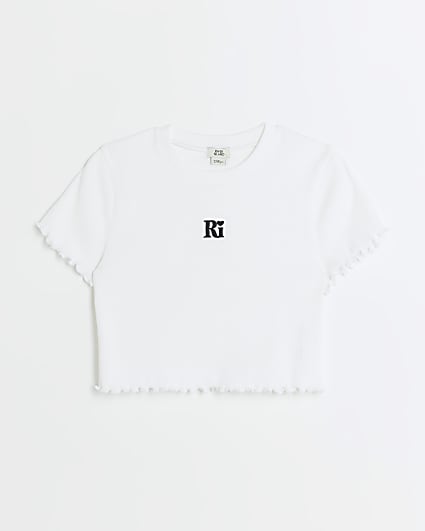 Girls white embroidered logo crop t-shirt