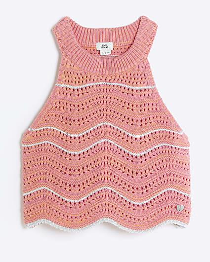 Girls pink crochet tank top