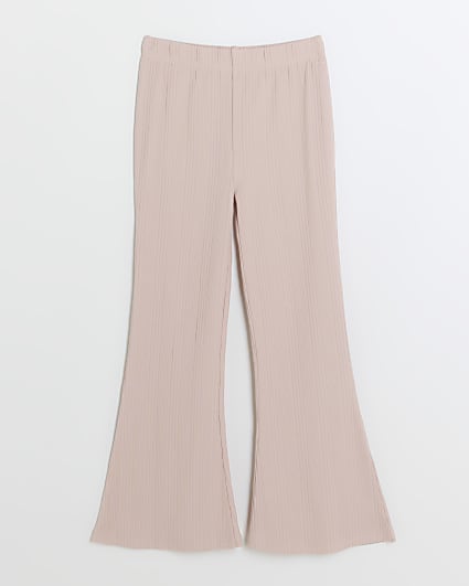 Girls pink rib flared trousers