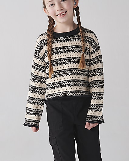 Girls beige stripe knitted crop jumper