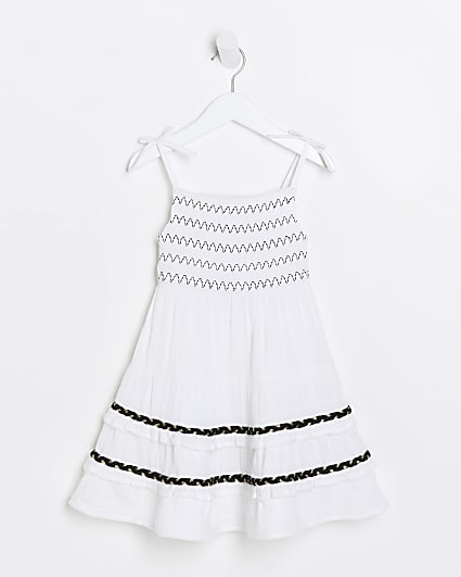 Mini Girls White Embroidered Tiered Dress