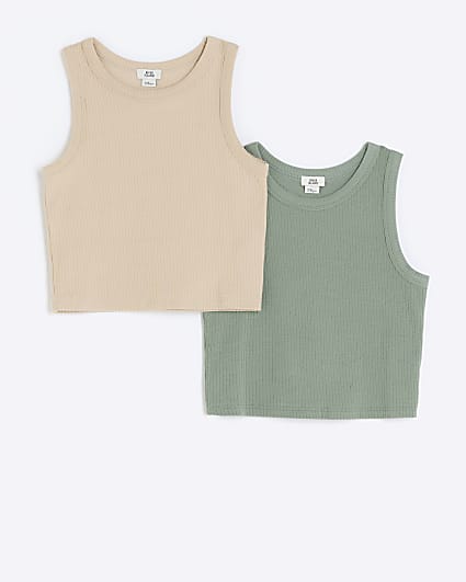 Girls khaki ribbed tank tops 2 pack