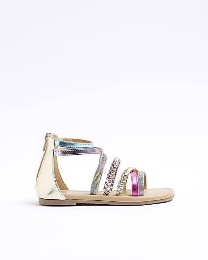 Girls Pink Metallic Strappy Sandals