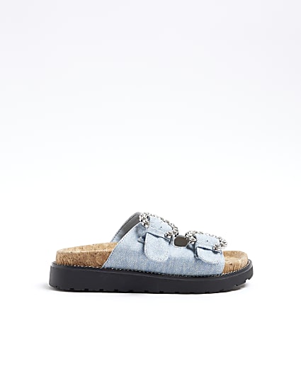 Girls blue denim buckle corkbed sandals