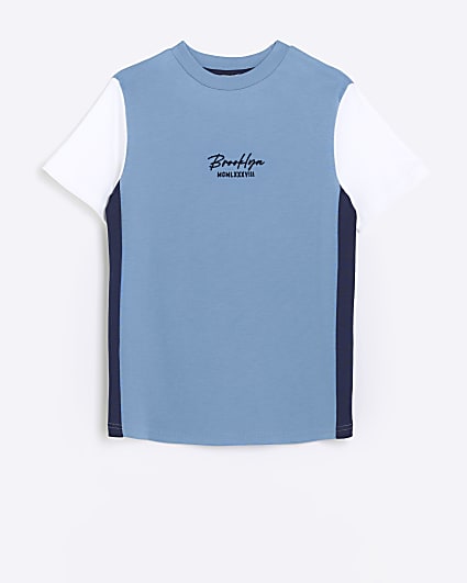 Boys blue colour block t-shirt