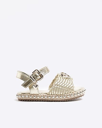 Mini girls gold woven studded sandals