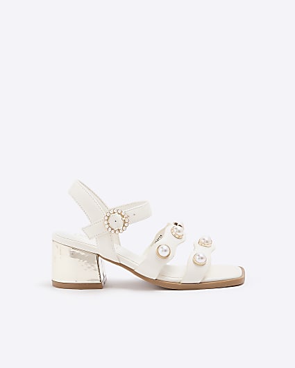 Girls cream pearl heeled sandals