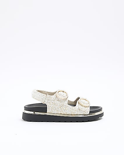 Girls cream boucle pearl sandals