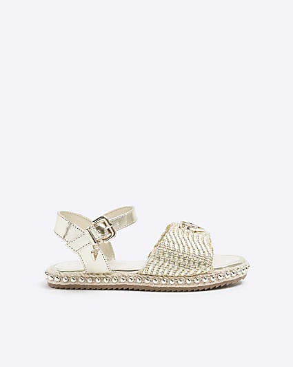 Girls gold woven studded sandals