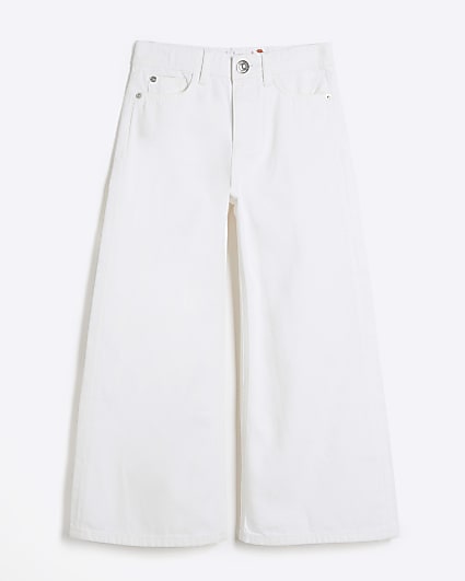 Girls white wide leg jeans