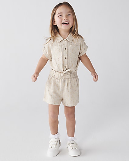 Mini girls stone linen tie front set