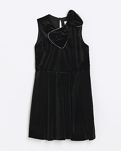 Girls black velvet bow dress