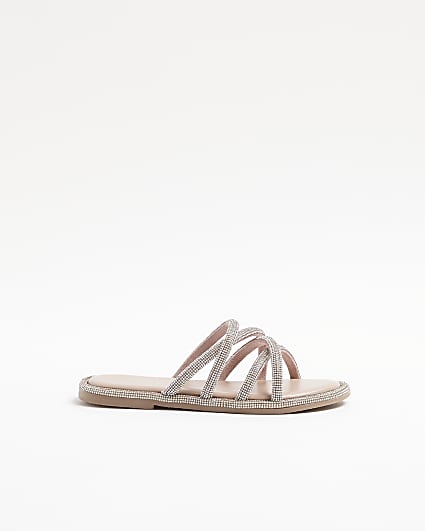 Girls Silver Diamante Cross Over Sandals