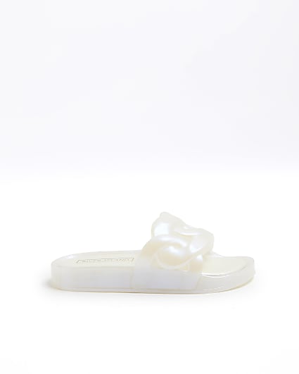 Girls white pearlised chain sliders