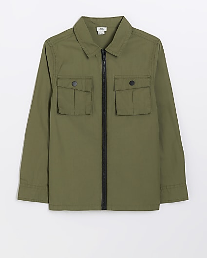 Boys khaki utility zip up shacket