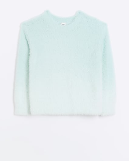 Girls Green Ombre Fluffy Jumper