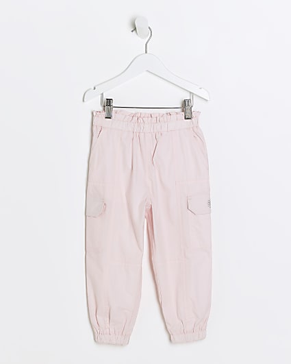 Mini girls pink pull on cargo trousers