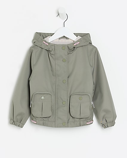 Mini girls khaki hooded parka jacket