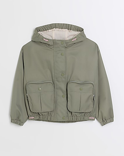 Girls khaki hooded parka jacket